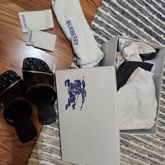 Auth. Burberry black leather peep mules NWT in box and Dustbag - Picture 11 of 11